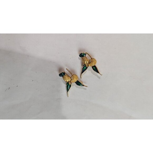 Vintage Hummingbird Brooch Set - Gold Tone & Green Enamel - 1.5 Inches - Picture 10 of 10